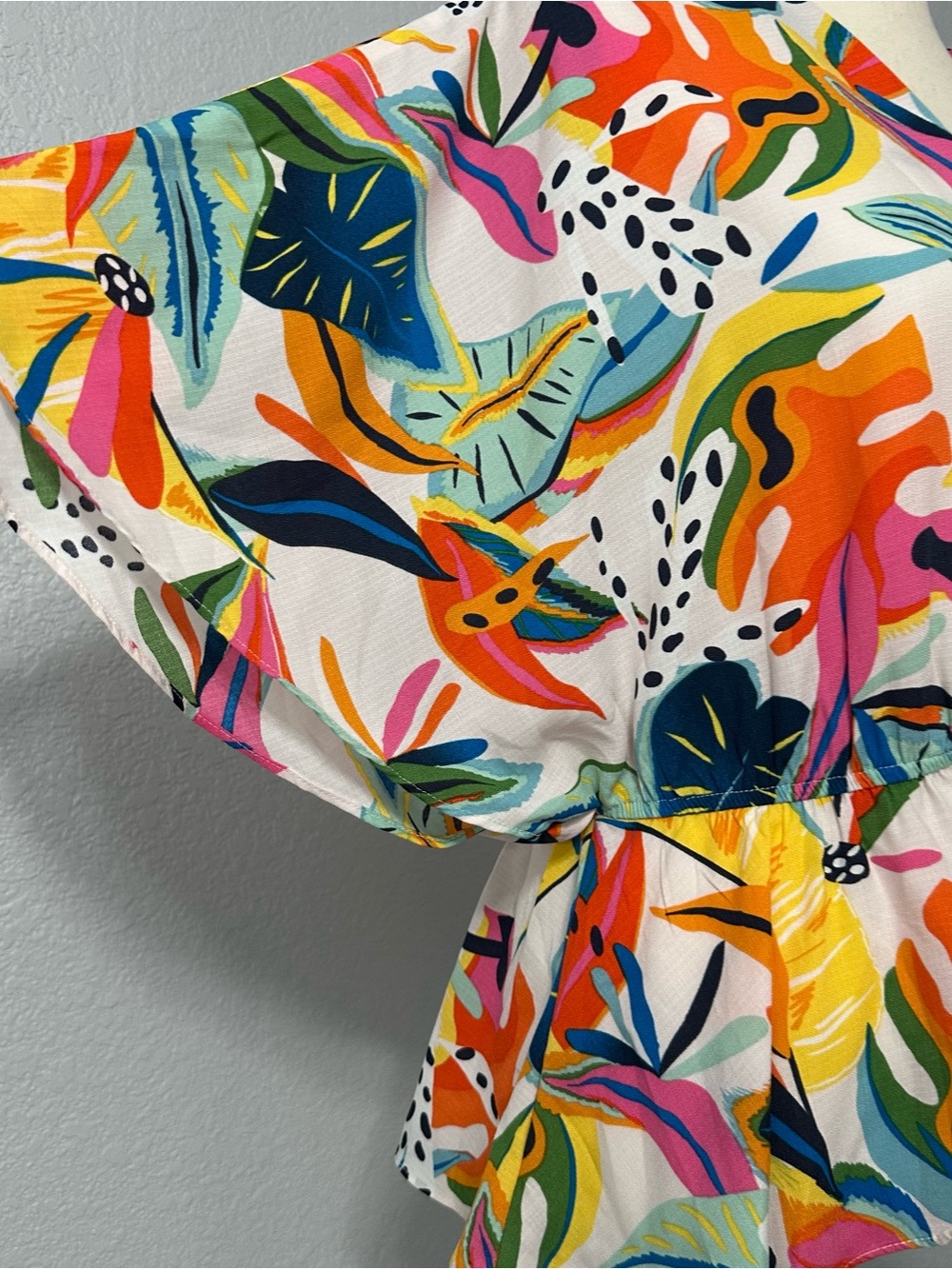 Sweet Rain Dolman Sleeve Top Peplum Floral Tropical Resort Artsy Dopamine Sz L - Picture 2 of 9